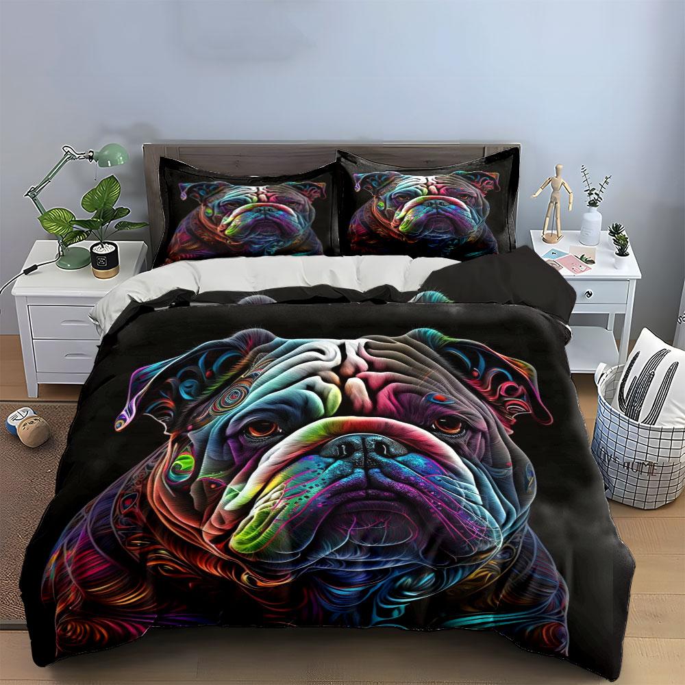 Colorful Bulldog Art Set Multiple Sizes Kid'S And Adults' Bedroom Exquisite 3Pc Bedding Set, Gift