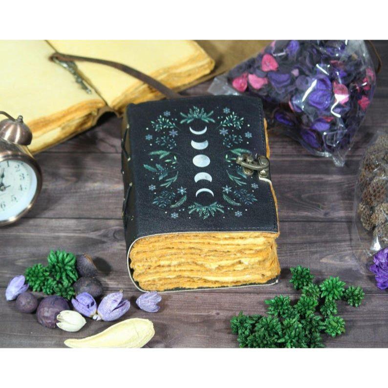 Sun & Moon Leather Journal: Handmade Deckle Edge Paper