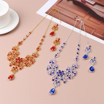 סט שרשרת ועגילים למסיבת חתונה שרשרת פרח טיפת מים תכשיטי כלה לחתונה אביזרים