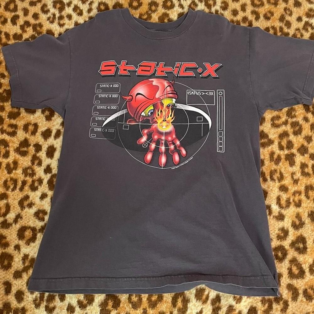 

Винтажная футболка с коротким рукавом Static X, концертный тур, угольный цвет, KV35414, унисекс S