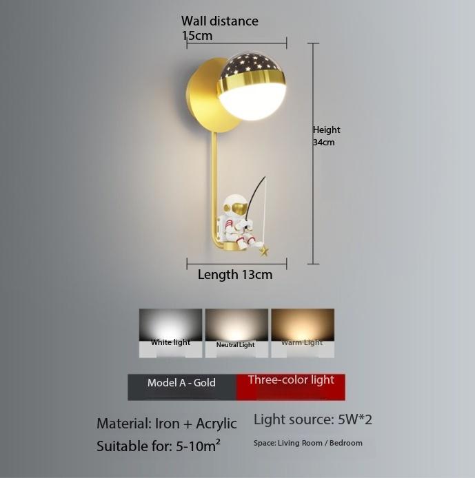 Modern Creative Simple LED Wall Lamp Cartoon Astronaut Living Room Study Bedroom Children's Room Decoration Lighting