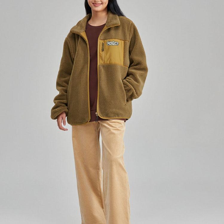 Skechers Solid Color Zip Collar Fleece Jacket Unisex jackets Light-Brown L423U076-01N2