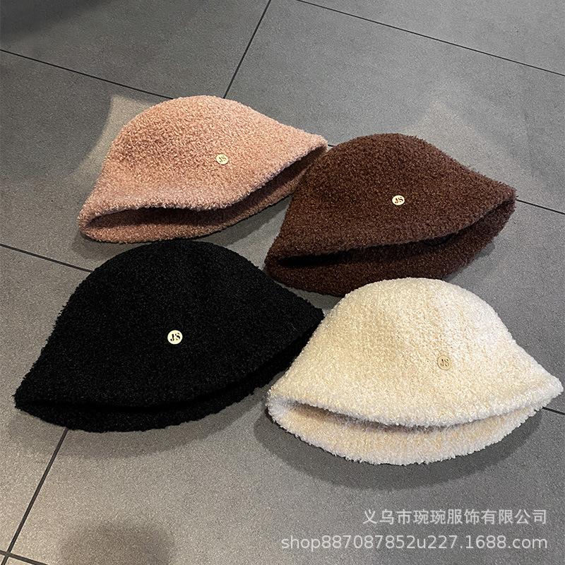 Simple Metal Standard Bucket Hat Women's Fashion Velvet Bucket Hat Autumn and Winter Outdoor Warm Basin Hat