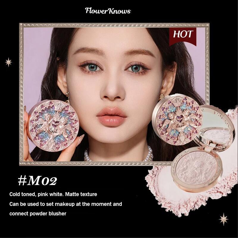 Flower Knows Body Glitter Little Angel Relief Highlight Face Powder Iluminador Makeup Contour Highlighter Palette 8g/0.3Fl.oz