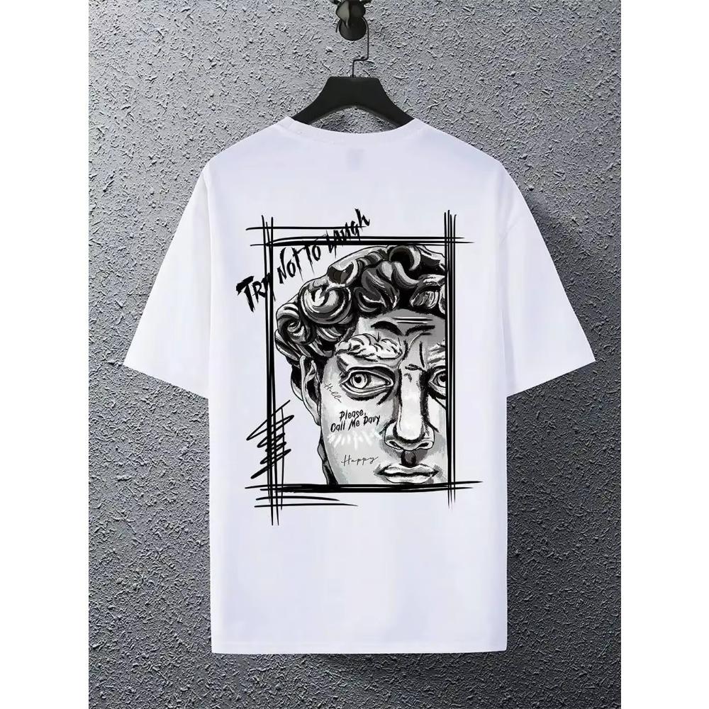 

Творческая скульптура, экспрессия, текстовый дизайн, мужские хлопковые топы с круглым вырезом, новая футболка, модная свободная одежда, осенний новый топ S белый