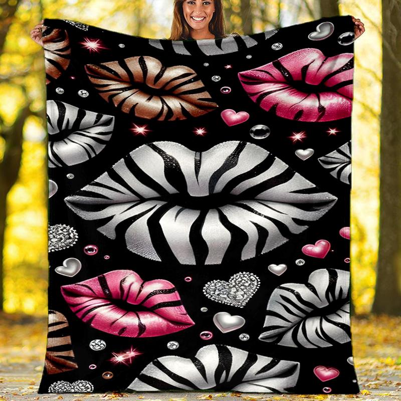 Lips Hearts blanket Personalized Name Flannel Blanket Soft Cozy Plush Throw for Sofa Bed Lightweight Home Décor