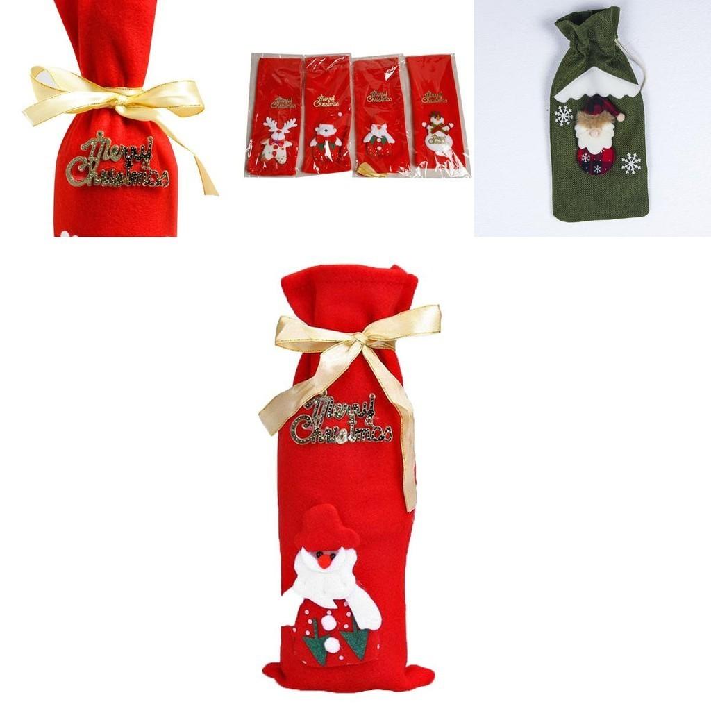 Deluxe Xmas Santa Wine Bottle Bag Cover For Holiday Table Festivities
