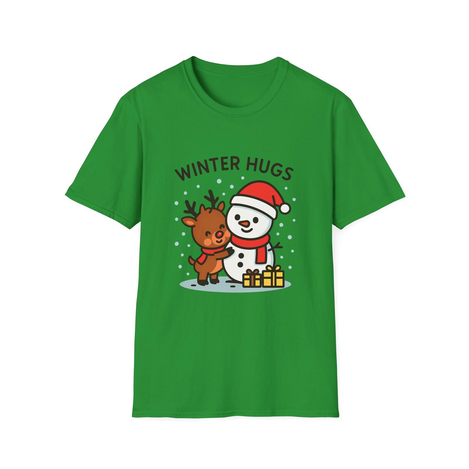 Unisex Softstyle T-Shirt Mens Womens Tees Top Reindeer Hugs Snowman Snow Winter Cute Christmas S