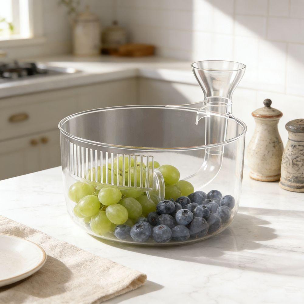 Plastic Berries Washer Transparent Vegetable Rinser Container Automatic Washer Bowl for Kitchen
