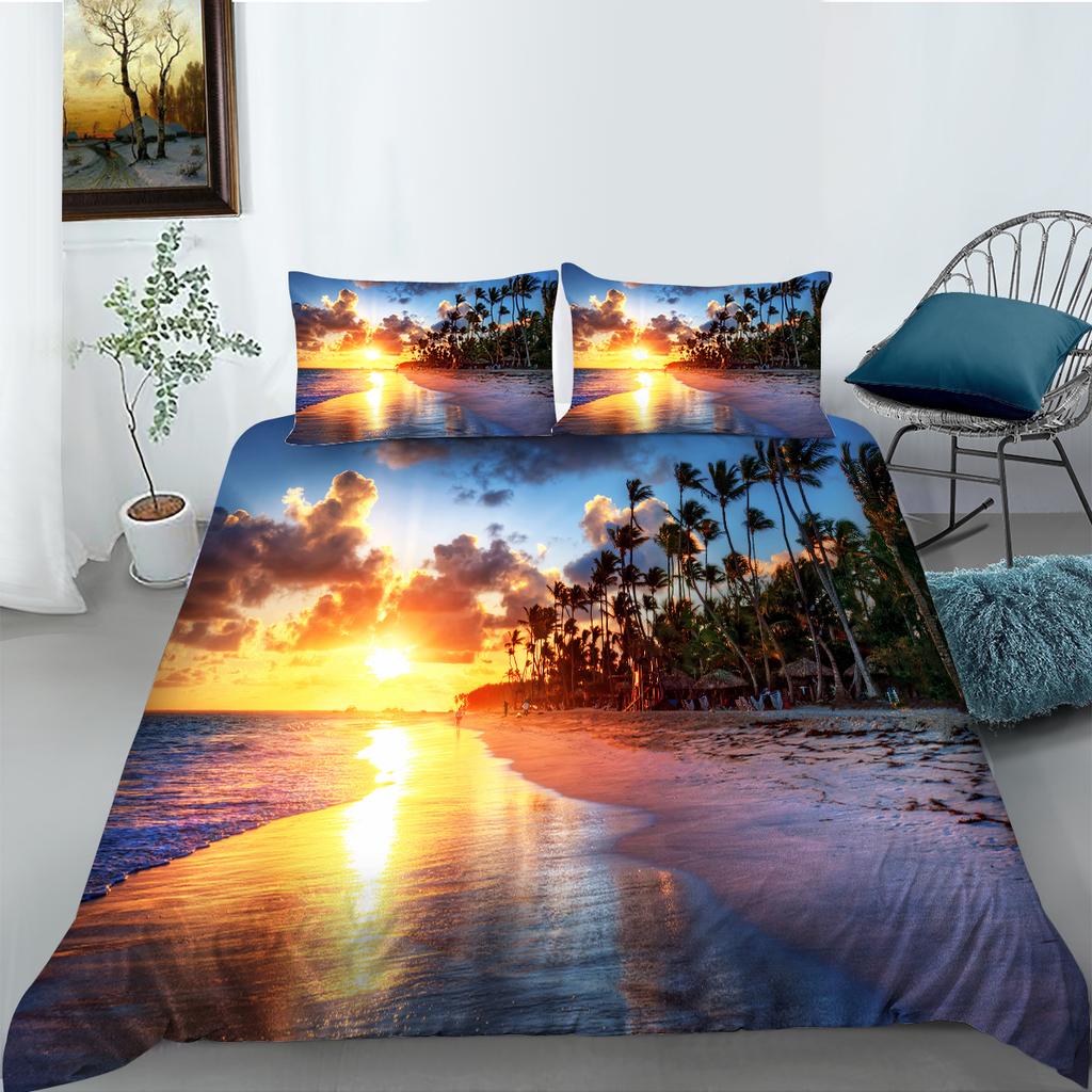 3D Natural Scenery Bedding Set, Landscape Printed Down Duvet and Pillowcase 2/3 Pieces, Washable and Quick Drying Home Decoration