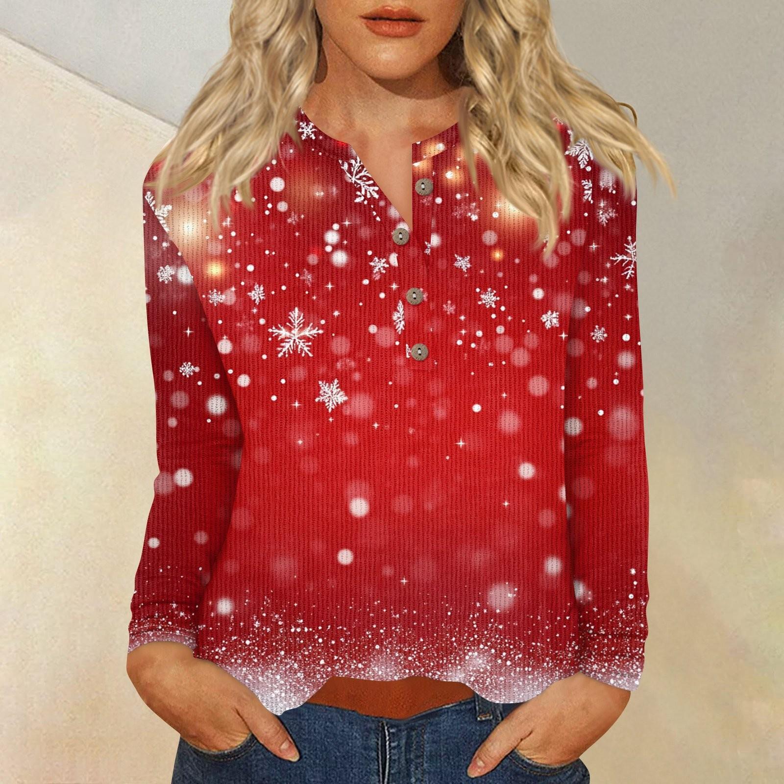 

Жен. Футболка Футболка С принтом Пуговицы Длинный рукав Повседневные Выходные Мода Классический V-образный вырез Обычный Верх M