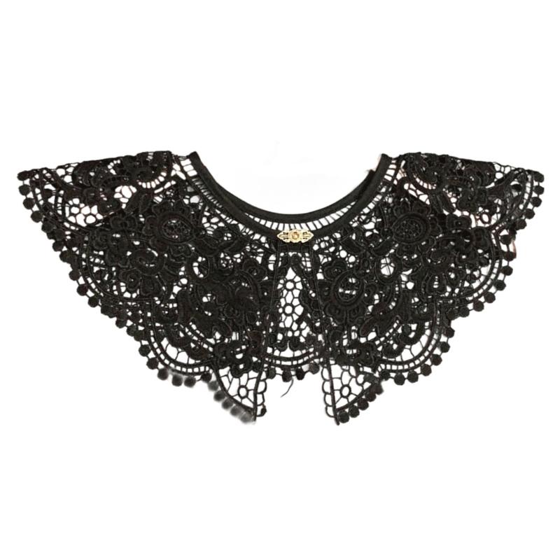 Royal Style Cotton Fake Collar Shawl Wrap Hollow Out Floral Lace Ruffled Trim Necklace Pointed  Lapel Blouse Dropshipping