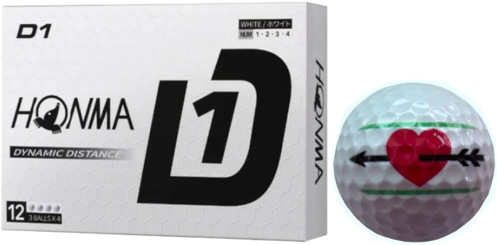 

[Happiraki_Golf Line] Honma Golf D1 2024 Lined Golf Balls (White, 1 Dozen, Heart Shape)