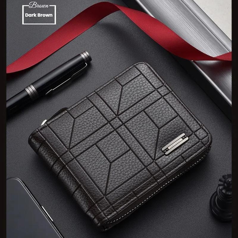 Herren Geldbörse Schwarz PU Leder Mehrere Fächer Lässig Große Kapazität Münzfach Herren Kartenhalter Geldbörse Multifunktionale Tasche Geschenke für Männer