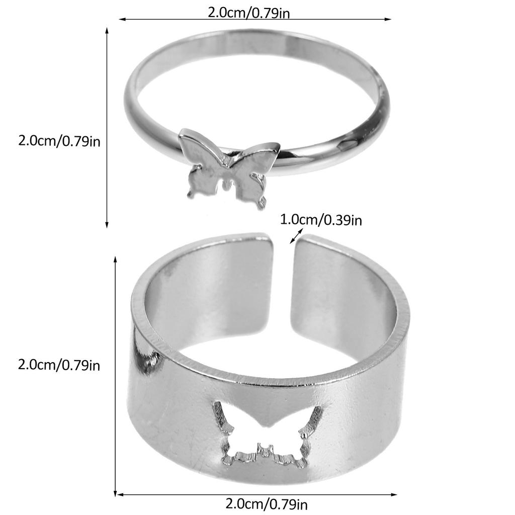 2Pcs Butterfly Couple Rings Premium Copper Romantic Lovers Rings Gifts Stylish Decorative Finger Jewelry for Men Women