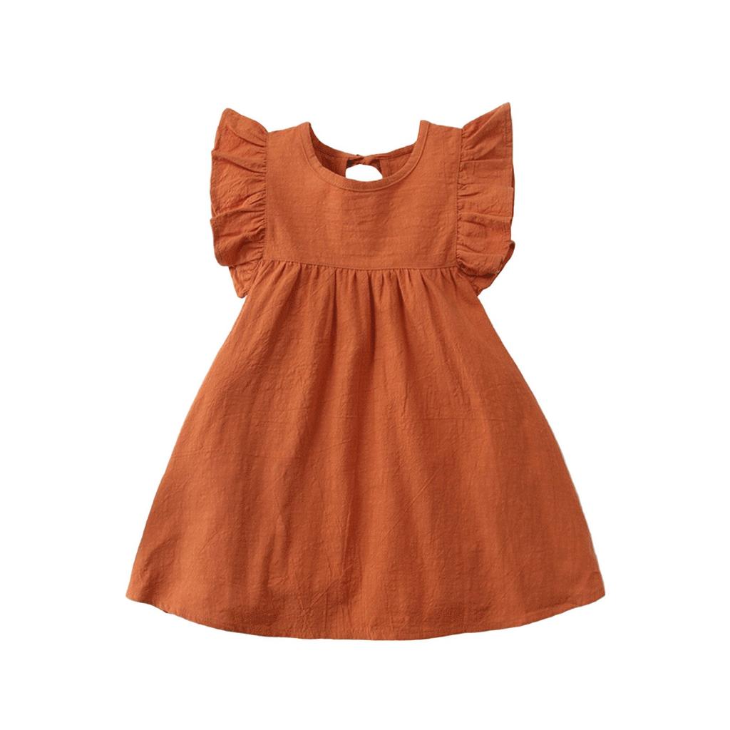 Summer Children's Dress Girls Fashion Princess Flying Sleeve Solid Color Cute Dress