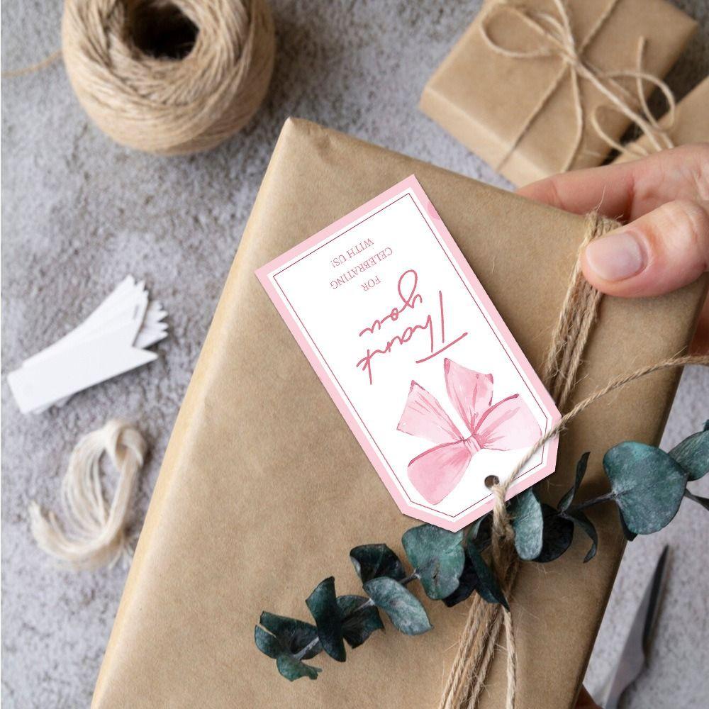 50PCS Bowknot Hang Labels with 10m Ropes Package Decoration NEW Wrapping Card Gifts