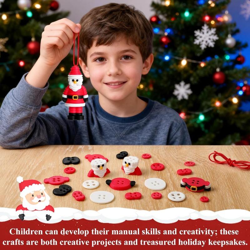 Christmas Button Ornament Making Set DIY Button Christmas Tree Ornament Kit Handmade Stacked Colorful Buttons Xmas Hanging Decor
