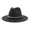 Chain Autumn and Winter Fashion New Men and Women Couples Top Hat Woolen Top Hat Flat Brim Big Edge Straight Edge Jazz Hat
