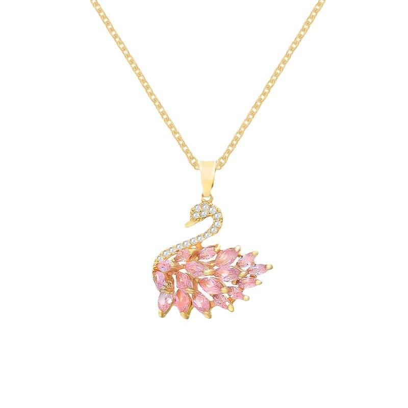 Micro-Set Zircon Swan Titanium Steel Necklace Summer Light Luxury Minimalist Versatile High-End Collarbone Chain Jewelry