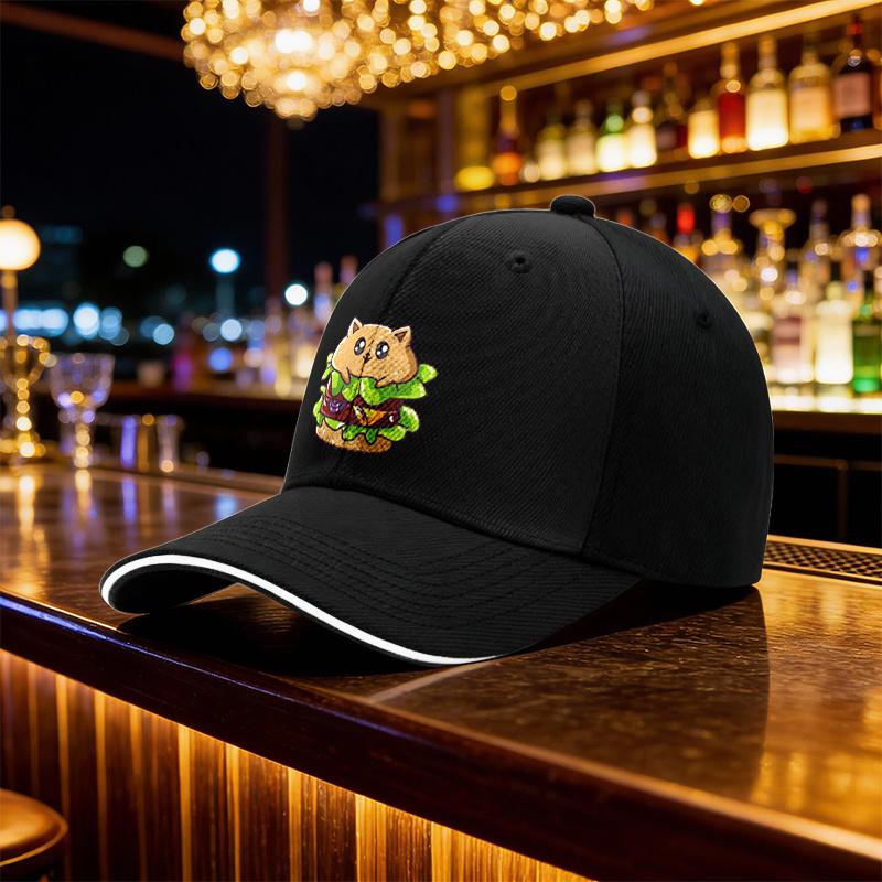 Hamburger Cat Printing Baseball Cap Adjustable Polyester Casual Hip Hop Hat For Adults Outdoor