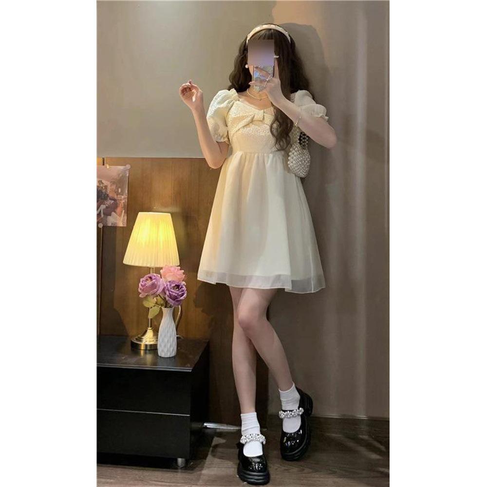 

Французское ретро платье с кремовыми рукавами-буфами желтого цвета для девочек-подростков - Летний стиль феи-принцессы Medium