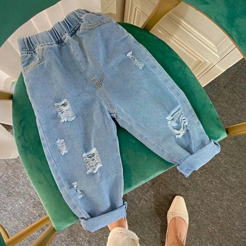 Sommer Destroyed Jeans Frühling und Herbst Styles Lockere Passform für Jungen Cropped Hosen für Mädchen Dünnes Design