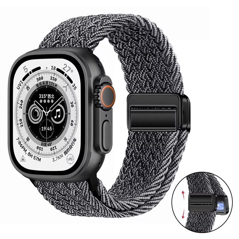 Nylon Braided Band For Apple Watch Series Ultra 3 2 1 49mm 11 10 46mm 42mm 9 8 7 45mm 41mm Magnetic Strap iWatch 6 5 SE 44/40mm Belt