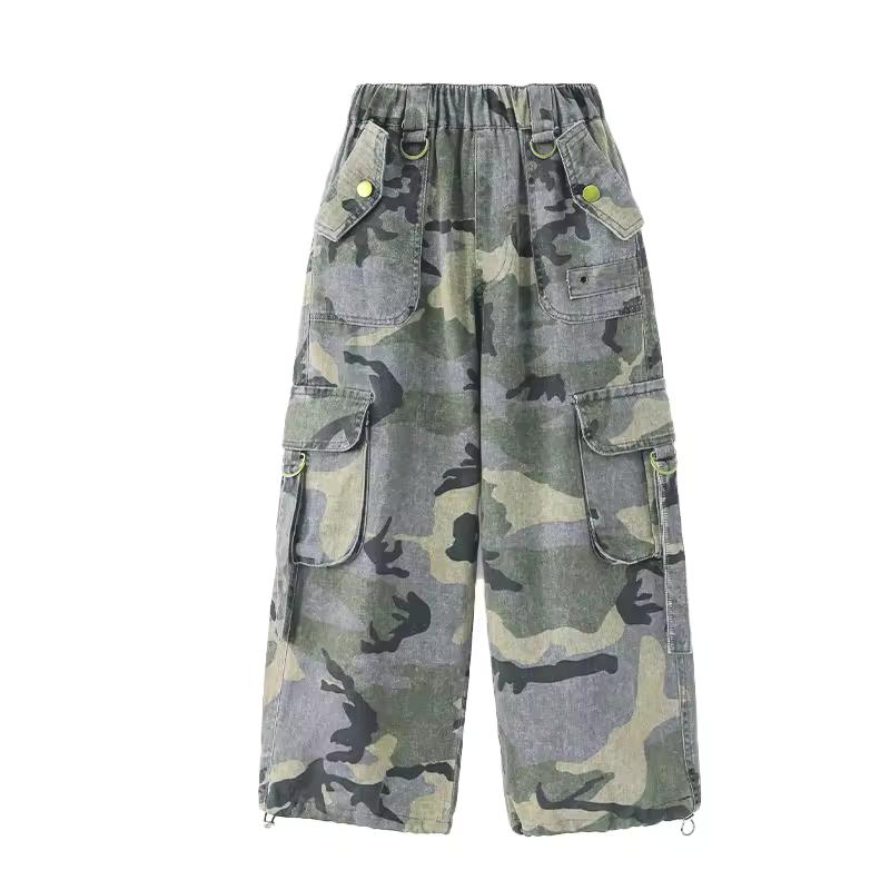 Pantalones Cargo Tácticos de Camuflaje para Caza de Primavera y Otoño para Niño Niña Pantalones de Chándal Unisex para Niños Sueltos Casuales de Calle