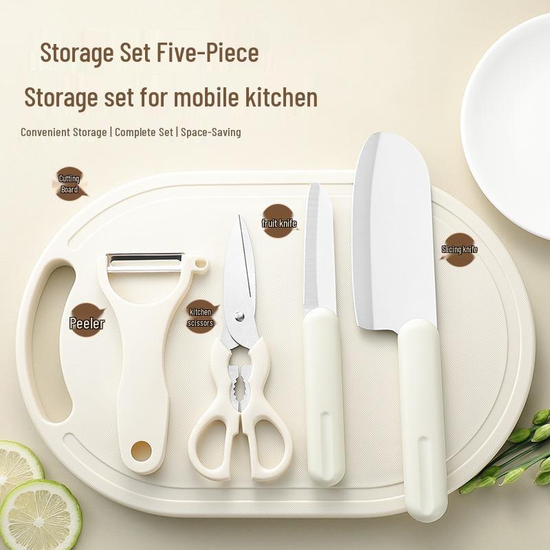 Stainless Steel Kitchen Knife Set with Cutting Board and Storage, Ideal for Baby Food and Dormitory Use