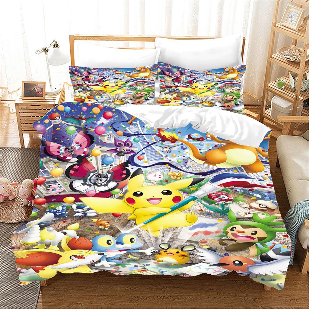 Dreiteiliges Set mit digital bedruckter Bettbezug, Kissenbezug, Bettlaken