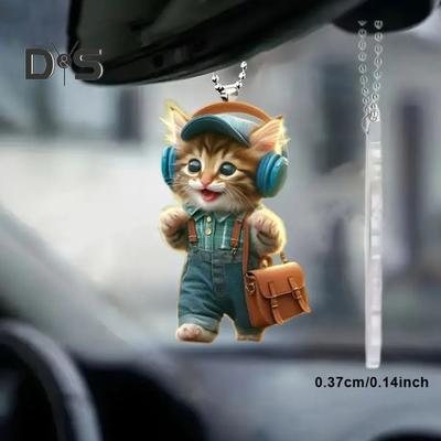 Acrylic Pendant Cartoon Cat Hanging Ornament with Lanyard Easy To Hang Xmas Tree Pendant Versatile Decoration