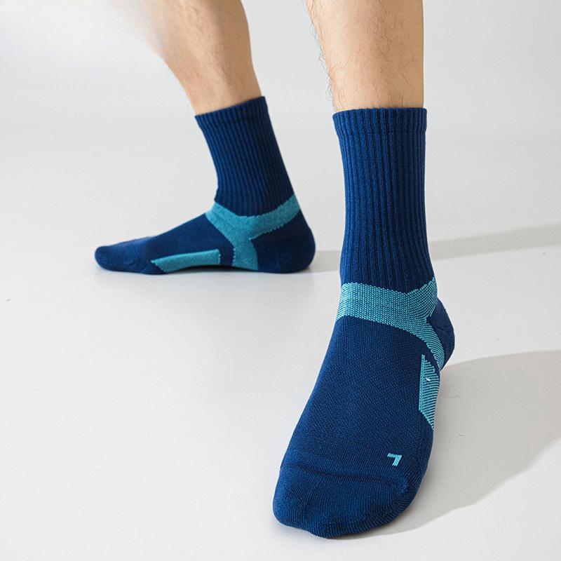 

Men s Summer Breathable and Sweat-absorbing Sports Socks, Long Socks with Towel Soles, Antibacterial and Deodorizing, Fitness and Running Socks 1 pair синій