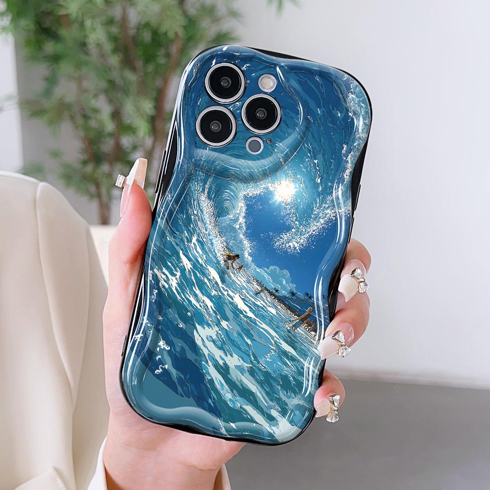 Cartoon Pattern Cream Texture Casing Wavy Edge Soft Silicone Cover Phone Case for OPPO Reno Realme OnePlus Vivo