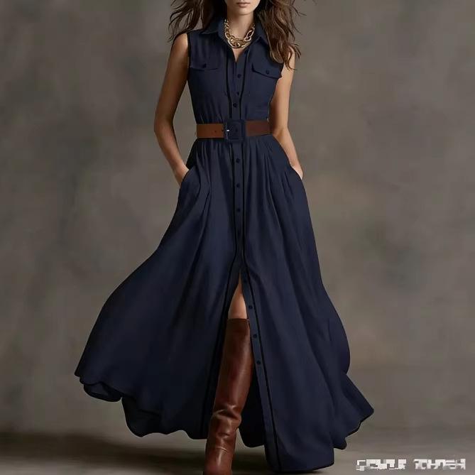 2026 Retro Style Sleeveless Ruffled White Cotton-Linen Blend Long Dress