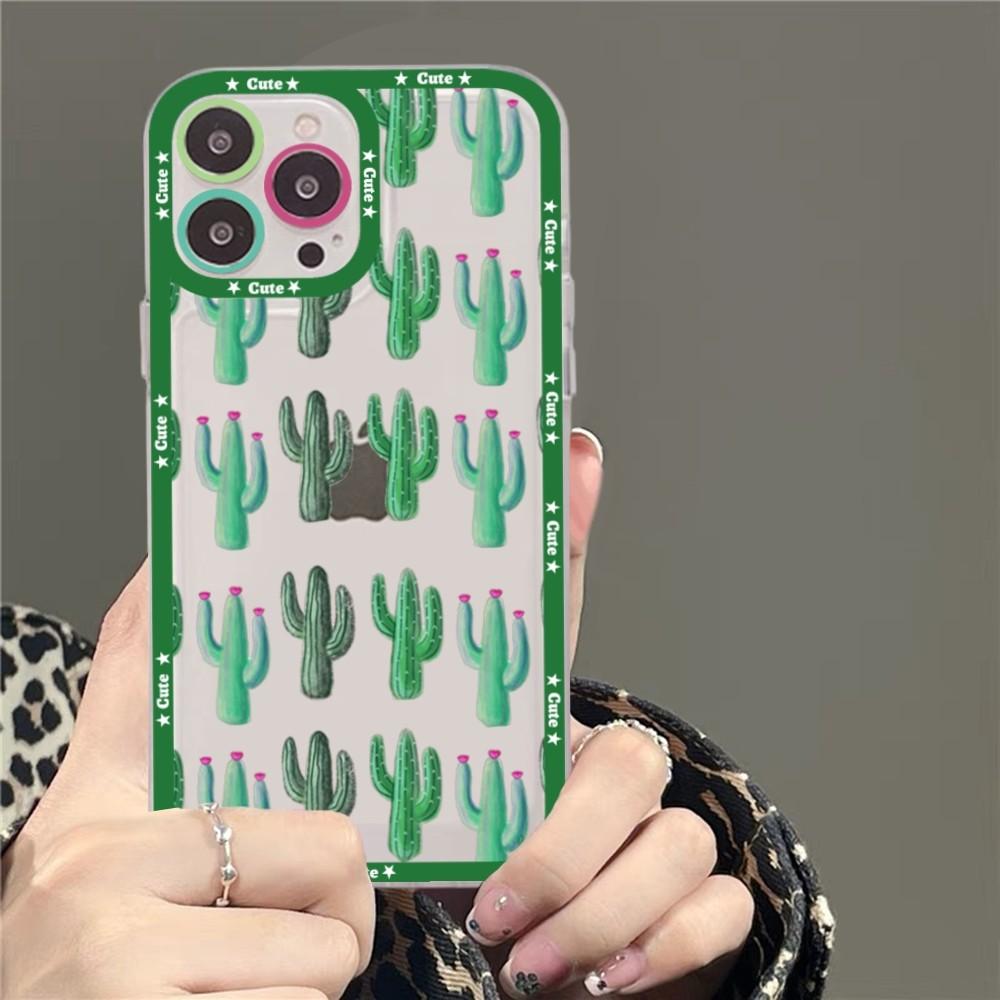 Cartoon Art Summer Cactus Phone Case For Samsung S 20 21 22 23 Lite Plus Ultra Clear Mobile Cover Funda