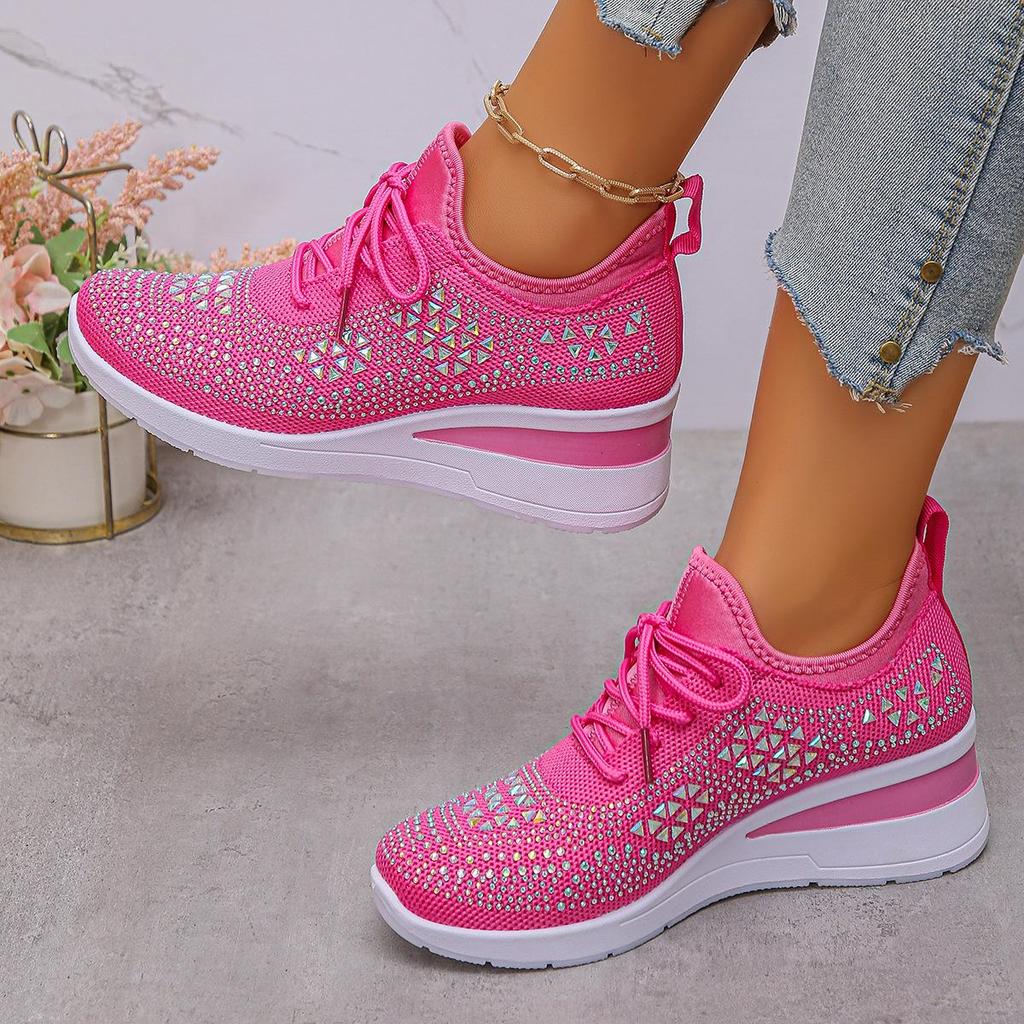 2025 Frühling/Herbst Damen Strass Keilsneakers: Dicke Sohle, Sportlicher Stil, Lässige Damenschuhe, Größe 43