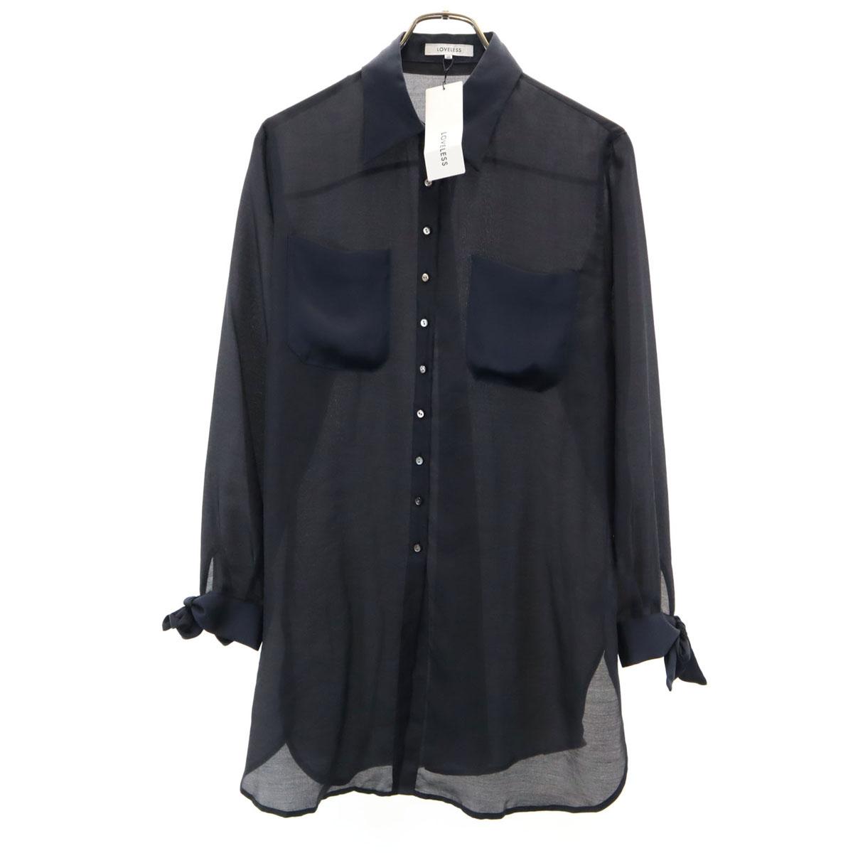 

unused LOVELESS Long sleeve Sheer Long shirt 38 dark blue See through Women Used