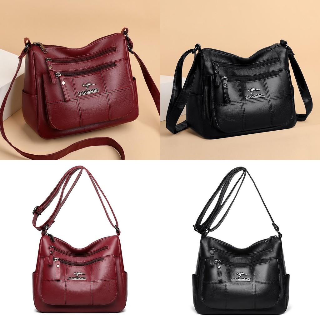 Pu Leather Retro Crossbody Bag For Middleaged Women With Zipper Closure And Stitching Details