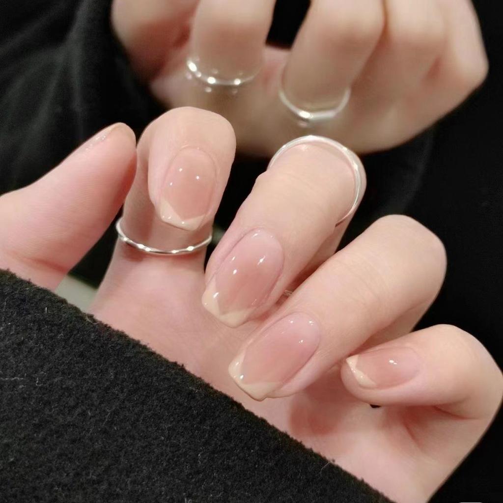 C603-Blush V-shaped French Nail Stickers - Xiaohongshu Style Temperate Short False Nails