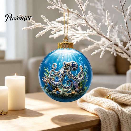 3D Sea Animal LED Lights Ocean Christmas Ball Ornament, Clear Acrylic Life Light-Up Miniature Creatures Decorations Hanging Decoration for Xmas Tree,