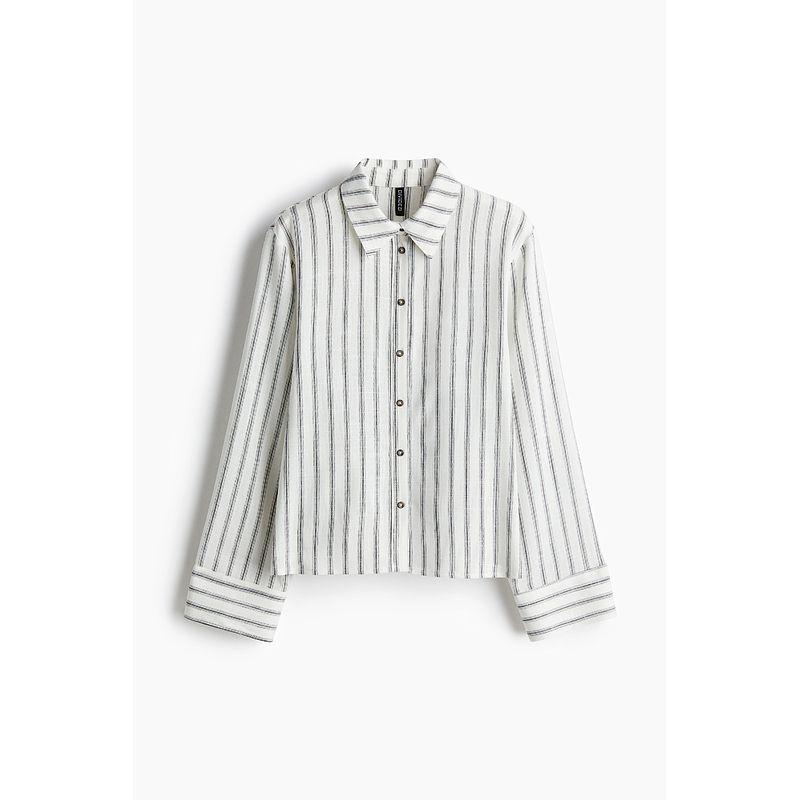 

HM Women clothes Shirts 2025 Summer New Casual Breathable Relaxed Feeling Linen Blend Shirts 1277600 White/Stripes 160/88