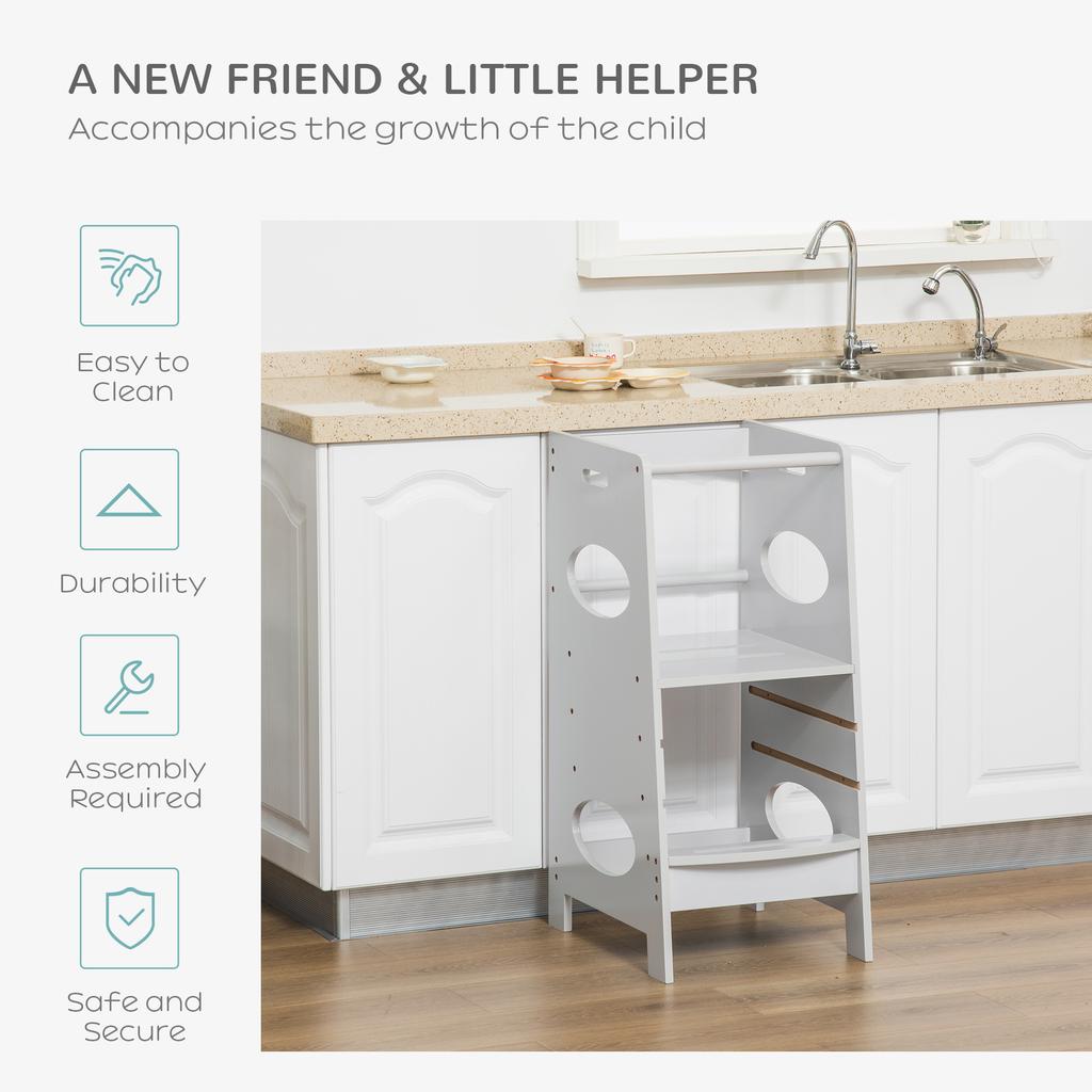 Kids Step Stool Toddler Kitchen Stool with Adjustable Standing Platform, Grey