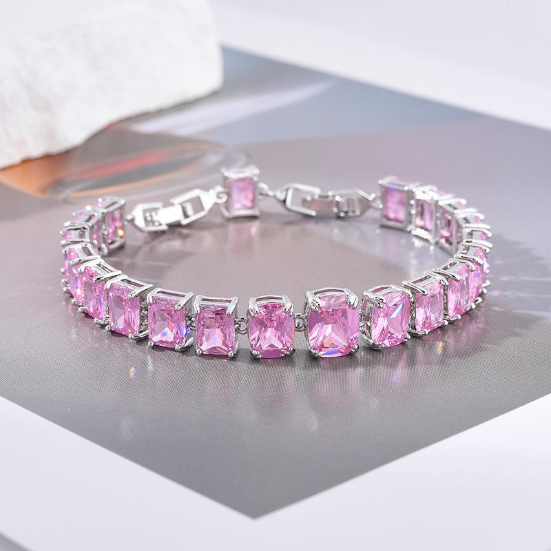 Square Zircon Bracelet Girls Niche Copper Electroplated White Gold 24K Gold Inlaid with Precious Stones Light Luxury Premium Bracelet