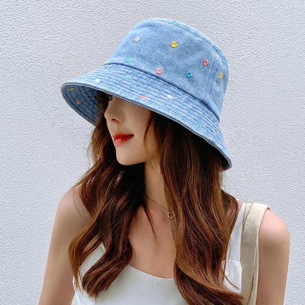 Retro Fisherman's Hat Windproof Sun Cap New Flower Embroidery Cowboy Hat Autumn