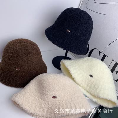 New Autumn and Winter Thickened Warm Face Small Fisherman Hat Children Outdoor Cold Lamb Wool Black Basin Hat