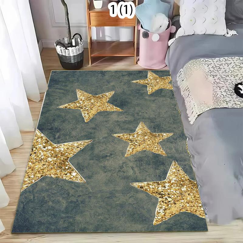 

Luxury Gold Star Area Rug Glitter Star Pattern Non Slip Washable Carpet Floorma for Living Room Bedroom Kids Room Elegant Decor 50X80CM