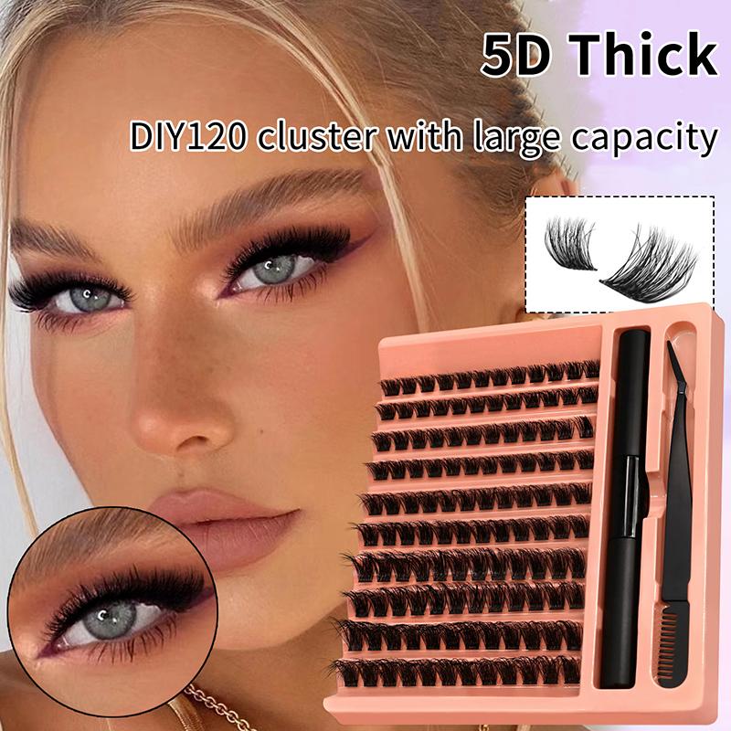 120Pcs Diy Lashes Extension Kit Fluffy Lash Clusters Set Individual Eyelashes With Bond Seal And Lash Tweezer Makeup At Home