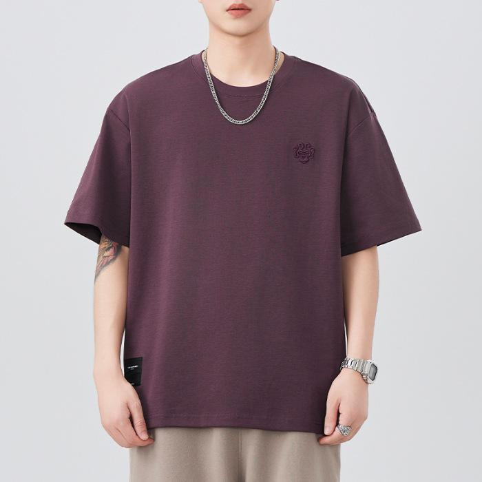 New Summer Short-sleeved T-shirt for Men Heavy Embroidered T-shirt Round Neck Loose Five-point Sleeve Casual