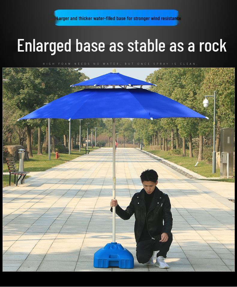 Outdoor Sun Umbrella with Water-Filled Base - Large Stall Advertising Umbrella and Plastic Stand